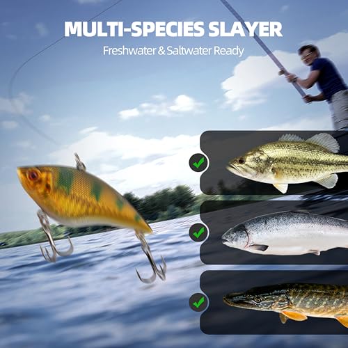 Lipless Crankbaits VIB Fishing Lures, 5/10 PCS Sinking Rattling Hard Baits with Sharp Treble Hooks, Long Cast Search Bait for Bass Trout Walleye Pike - Freshwater & Saltwater