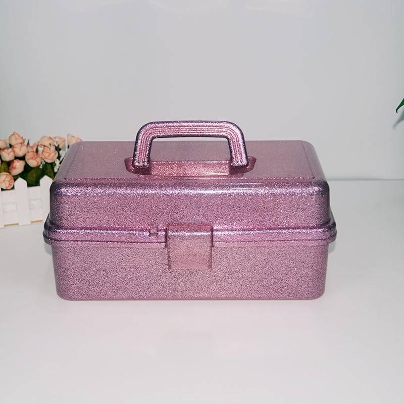 12.2inch 3-Layer Art & Craft Storage Organizer, Portable Plastic Tackle Box, Multipurpose Case for Sewing Supplies, Medicine, Makeup, Hair Accessories & Painting Tools, Pink - color: Pink