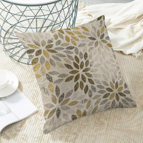 AEIOAE Grey Yellow Pillow Covers 18 x 18 Inch Set of 2, Rustic Geometric Dahlia Flower Decorative Throw Pillows Yellow Floral Pillowcase Farmhouse Linen Cushion Covers for Couch Home Sofa Decor - color: Grey Yellow Floral, size: 18" x 18" (Pack of 1)