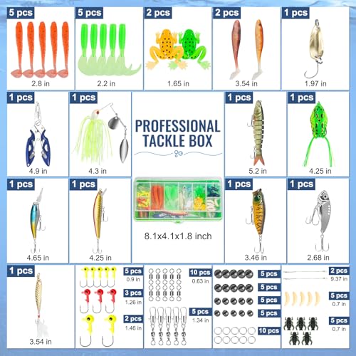 Fishing Lures, 92Pcs Tackle Box with Tackle Included, Crankbaits, Spoon, Hooks, Weights & Other Accessories, Fishing Bait Lure Gear Kit Gift for Men Bass Freshwater