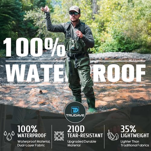 Trudave Chest Waders for Men with Boots, 2-Ply Nylon/PVC Waterproof Fishing & Hunting Waders for Men and Women - color: Green, size: M11