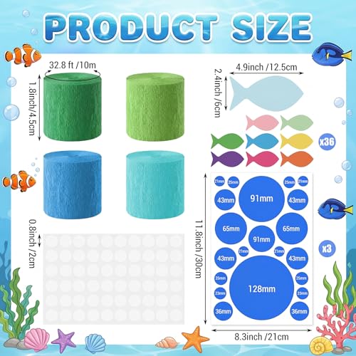 Colarr 43 Pcs Under The Sea Classroom Wall Decorations Set, Back to School Ocean Theme Birthday Party Supplies Crepe Paper Streamer Colorful Fish Cutout for DIY Craft Prop Bulletin Board Decor