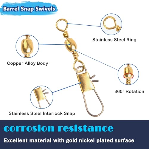 Barrel Snap Swivels Fishing Tackles, 100pcs Fishing Swivels Safty Snaps Accessories, Stainless Steel Fishing Leader Line Lure Connector for Saltwater Freshwater - color: Golden, size: 100pcs-#10 (30LB)