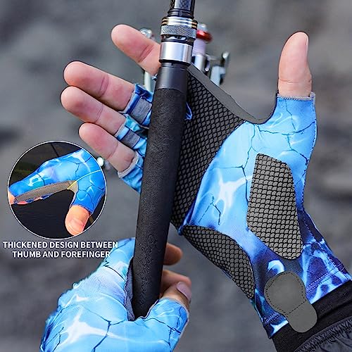 Sun Gloves UPF 50+ Fishing Gloves, Fingerless Sun Protection UV Protection Fishing Gloves Men/Women for Kayaking, Hiking, Paddling, Driving - color: Blue, size: Large