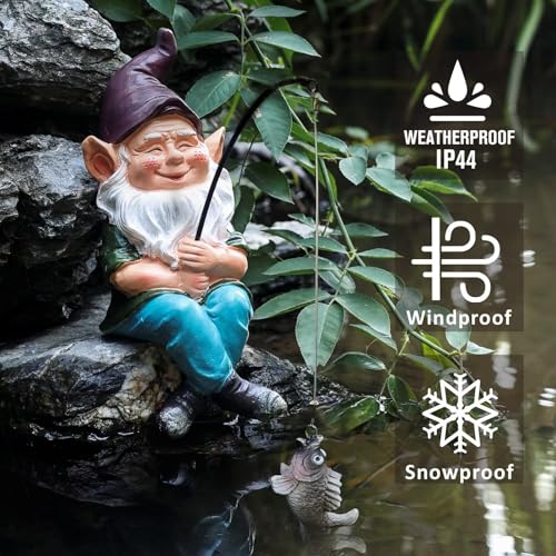 Garden Gnomes Outdoor Statue, Gnome Decorations for Yard 9.7'' Fishing Gnome Statue Outdoor Garden Decor, Fishing Guy for Waterfalls or Koi Pond Decor, Gifts for Women, Mom or Birthdays - color: Fishing Gnome