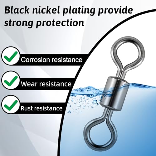 InnoHHustle 100 PCS Micro Swivels for Fly Fishing, Stainless Steel Swivels Fishing Tackle Small Rolling Barrel Swivel High Strength Hook Line Connector Fly Fish Tackle Swivel with Black Coating