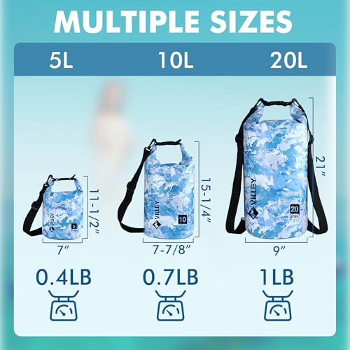 VILLEY Dry Bag Waterproof 5L Roll Top Storage Backpack, Keeps Gear Dry Lightweight Backpack for Kayaking Boating Camping Swimming and Beach Accessories Blue Camo - color: Blue Camo, size: 5L