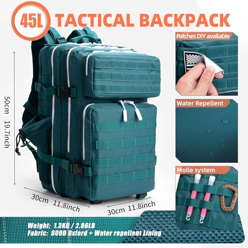 LUPU TACTICAL 45L Backpack for Men and Women 3 Days Assault Pack Outdoor Travel Hiking Camping Rucksack with Molle Webbing (Blacklish Green)