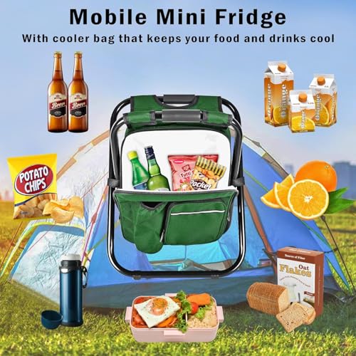Kikerike Portable Stool Backpack Cooler Chair 300 LBS Max Load Folding Fishing Cooler Backpack Stool for Outdoors Hiking Beach Travel - Army Green - color: Army Green