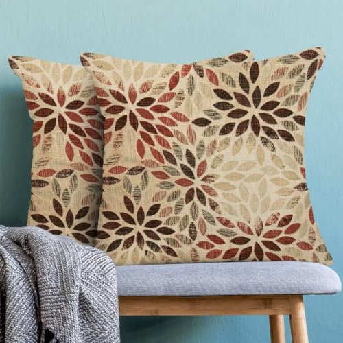 AEIOAE Burgundy Red Pillow Covers 18 x 18 Inch Set of 2, Rustic Geometric Dahlia Flower Decorative Throw Pillow Covers Farmhouse Floral Cushion Covers for Couch Home Sofa Outdoor Decor - color: Burgundy Red Floral, size: 18" x 18" (Pack of 1)