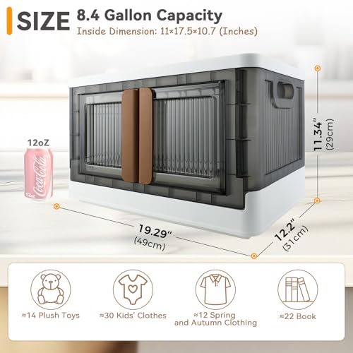 Storage Box, Cabinet with Lids, 8.4 Gallon (32L) Capacity, With Double Door and Lock, Foldable, Plastic, Underbed or Countertop Use, Home Organizer - color: White,Gray, size: 8.4 Gal (32L)