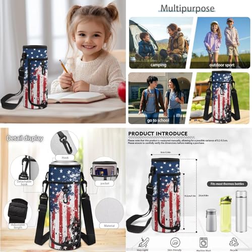 American Flag Backpack for Boys 4 Pack School Bag Rucksack with Reusable Lunch Bag Water Bottle Carrier Bag Pencil Case Set - color: American Flag