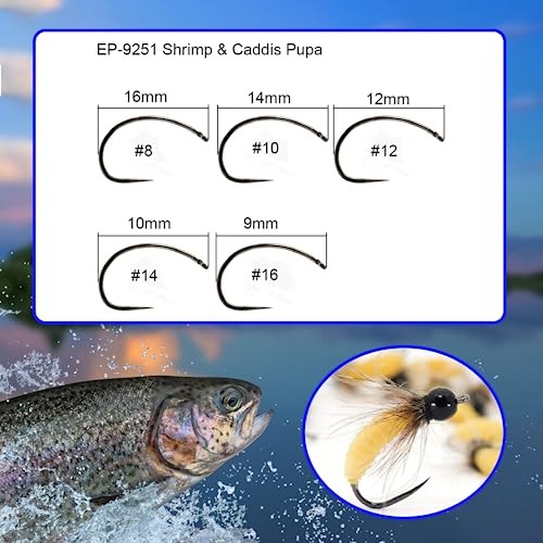 Eupheng 100pcs Plus Best Barbless Competition Fly Fishing Hook Collection, Dry Nymph Strimp&Pupa, Pupa jig Fly Hooks High Carbon Competition Hook - color: Shrimp & Pupa Fly Hook EP-9251, size: 12#