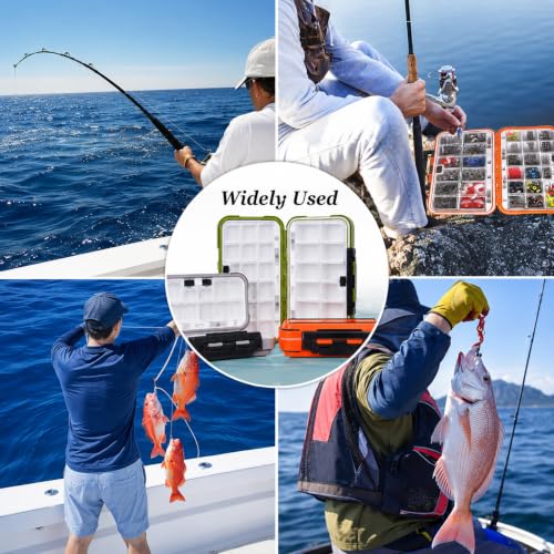 Small Tackle Box Organizer 3 Pack, Mini Portable Waterproof Fishing Lure Boxes with Removable Dividers, Double-Sided Plastic Storage Containers Terminal Fishing Tackle Box Organizer(Green,Orange,Gray)