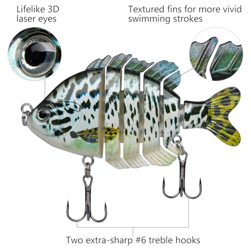 BASSDASH SwimPanfish Multi Jointed Panfish Bluegill Swimbaits Hard Topwater Bass Lures Fishing Lure Crank Saltwater 3.5in/0.85oz - color: Blue Mackerel