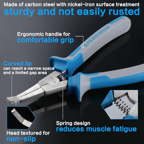 SPEEDWOX 8" Bent Jaw & Angle Tip Pliers - Special Lock, C-Clip, Retaining & Snap Ring Pliers for Automatic Transmissions & Transfer Cases - style: 8" Bent Jaw
