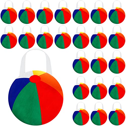 Shihanee 24 Pcs Beach Ball Party Favor Bags Pool Themed Goody Candy Bags Summer Treat Handbags Beach Non Woven Gift Handbags for Summer Pool Birthday Party Supplies - style: Beach Ball