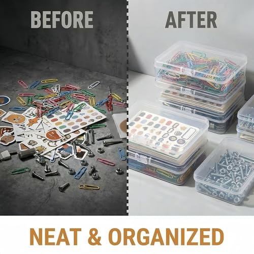 LJY 12 Pieces Rectangular Empty Mini Clear Plastic Organizer Storage Box Containers with Hinged Lids (4.5 x 3.3 x 1.1 inch, Transparent) - color: Transparent, size: 4.5 x 3.3 x 1.1 inch