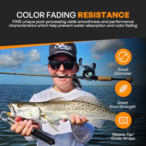 FINS Windtamer Braided Fishing Line – Round No-Wax 4-End Braid, Eliminates Wind Knots and Rod Tip Wraps, No-Stretch Performance, Low Memory, Freshwater Saltwater, Spinning Baitcasting, Made in USA - color: Hi-Viz Yellow, style: 4 Lb - 300 Yds