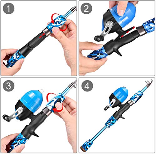 ODDSPRO Kids Fishing Pole - Portable Telescopic Kids Fishing Rod and Reel Combo Kit - with Spincast Fishing Reel Tackle Box for Girls, Youth - color: Blue, size: 5.91 ft