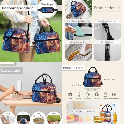 American Flag Eagle Backpack for Boys Kid's School Bag Bookbag with Insulated Lunch Bag and Pen Bag Pencil Case Water Bottle Holder Sling Bag Set - color: American Flag Eagle