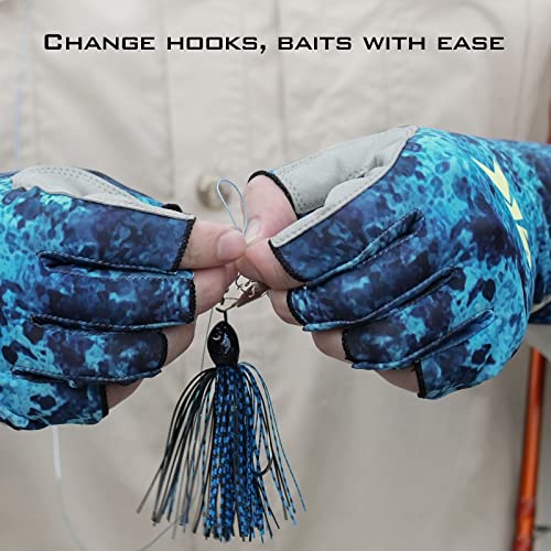 KastKing La Sal Fishing Gloves UPF50+ Sun Gloves UV Protection Fingerless Gloves Men Women for Outdoor, Kayaking, Rowing, Paddling, Canoeing, Hunting - color: J: Boulder Camo Posidon, size: Small-Medium