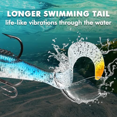 TRUSCEND Shadtale Easy Catch Soft Fishing Lures with BKK Hooks - Trembly Sinking and Vibrating Swim for More Bites, Pre-Rigged Swimbaits for Bass, Trout, Crappie, Walleye, Freshwater Saltwater Fishing - color: B-2.5",0.18oz