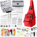Sosation 482 Pcs Fishing Sling Tackle Bag Set Fish Tackle Box Backpack Storage Fishing Gear and Equipment Included Fish Hook Remover Tool Lures Lip Gripper, Gift for Men - color: Red