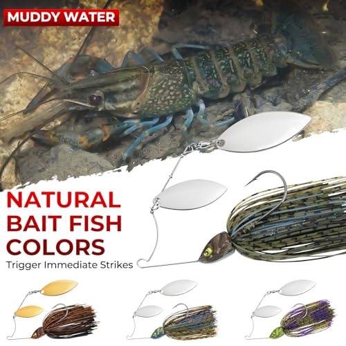 MadBite by KastKing Spinnerbait Fishing Lures, Bass Trout Salmon Walleye Stainless Steel Spinner Baits Kit, Saltwater Freshwater, 4 pcs - color: Muddy Water - Double Willow, size: 3/8oz