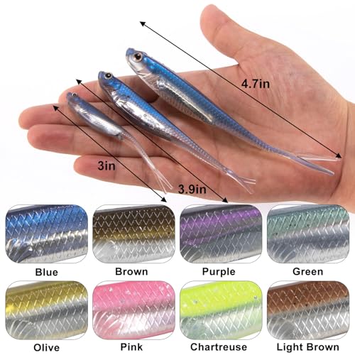 Dr.Fish Soft Plastic Baits, Fork Tail Soft Jerkbait Minnow Lures, 3 to 4-3/4 Inches Soft Swimbaits Jerk Shad Baits Crappie Bass Fishing Lures - color: Chartreuse, size: 4"-5 Pack