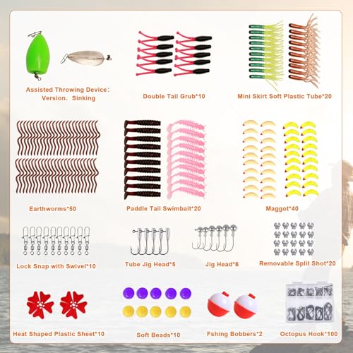 FONMANG 322-Piece Fishing Lures Kit - Buzz Bait/Spinner Baits/Jig/Frog, Fishing Tackle Box with Tackle Included, Soft Bait/Hooks/Weights, Fishing Gear Lure Kit Gift for Men Freshwater Bass Trout - color: C-320pcs Trout Fishing Kit