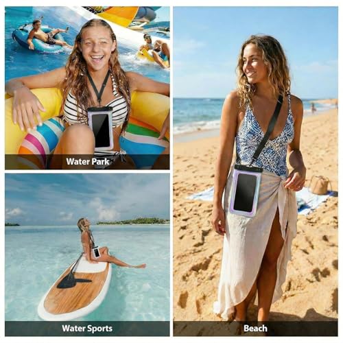 Floatable Waterproof Phone Pouch Case for iPhone 17 16 Pro Max/15/14, IP68 Travel Cellphone Dry Bag Beach Cruise Ship Essentials Bags with Crossbody Lanyard, Iridescent Purple with Word - 7″ - color: A6-Iridescent Purple with character