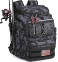 HAMBOLY Fishing Backpack 45L with Rod Holders, Water-Resistant Tackle Backpack for Fishermen, Large Capacity Fishing Gear Bag for Travel Hiking Camping - color: Black and Blue CM