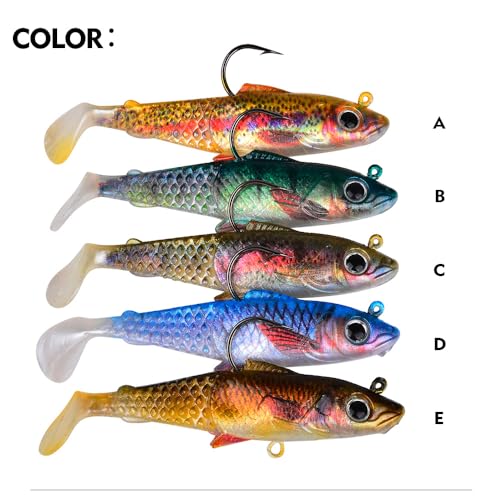 Fishing Soft Plastic Lures - Pre-Rigged Soft Fishing Lures - Great Action Swimbaits with Spinner - Fishing Gear for Bass Trout Walleye, Crappie Fishing Jigs Bait - color: 5PCS-3.3",0.63oz