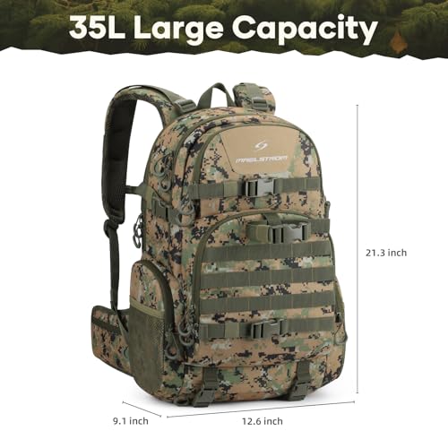 Maelstrom Tactical Backpack for Men, Water Resistant 40L Military Bag | Molle System, 900d Polyester, Laptop Pocket, Load Compression, Tripod Straps, For Hunting, Travel, Hiking,Gym, Camping - color: E.woodland Camo