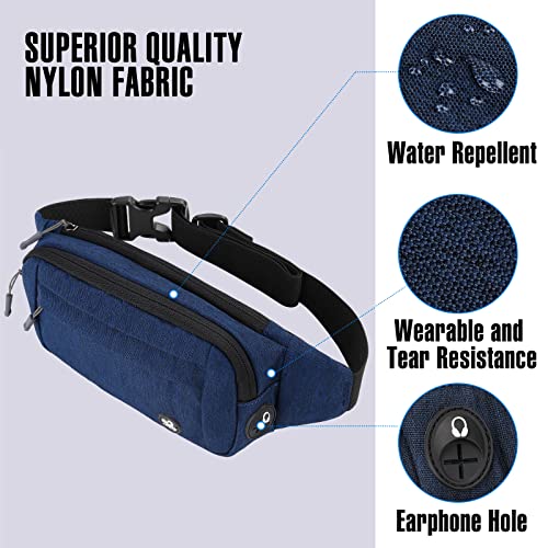 WATERFLY Fanny Pack Waist Bag: Small Hip Pouch Bum Bag Fannie Pack Phanny Fannypack Waistpack Bumbag Beltbag Sport Slim Fashionable for Jogging Hiking Hiker Woman Man - color: Navy Blue