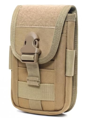 MOLLE EDC Waist Tool Pouch with Key Ring for Fishing,Camping,Hiking | Soft fleece lining protects,4 card slots,cash pocket, pen holder,Adjustable strap holds phone firmly - color: Brown