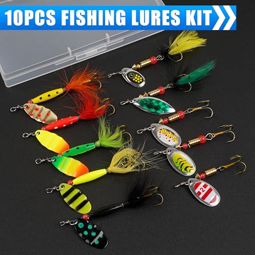 Spinnerbaits Rooster Bait Tail Fishing Lures Kit Inline Spinner Spoon Lures Bass Salmon Trout Hard Metal Spinner Baits for Saltwater Freshwater - style: 10pcs Spinnerbaits-a