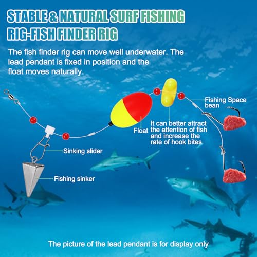Fish Finder Rigs - 6 Pack (Size 6/0 or 8/0) with 33LB Fluorocarbon Leader - Pre-Assembled Surf Fishing Rigs with High-Carbon Steel Hooks & Oversized Float for Saltwater Ocean Fishing - size: 8/0 Double Hook-6pcs