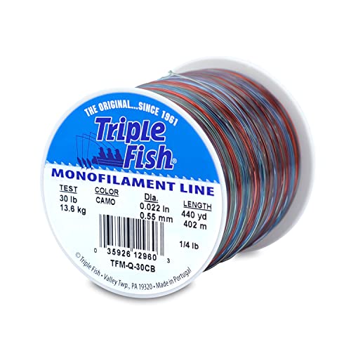 Triple Fish Monofilament Fishing Line - Strong Clear Pink Camo Color for Trolling, Bottom Fishing, Casting Main Line Catfish, Bass - color: Clear, style: 25 Lb Test / 1/4 Lb Spool