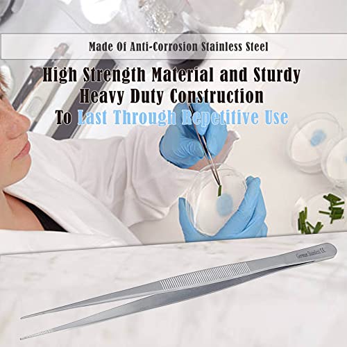 Stainless Steel High Precision Forceps with Fine Strong Straight Serrated Point to use Engineer Labware for Scientific Use, (8 Inch) - size: 8 Inch