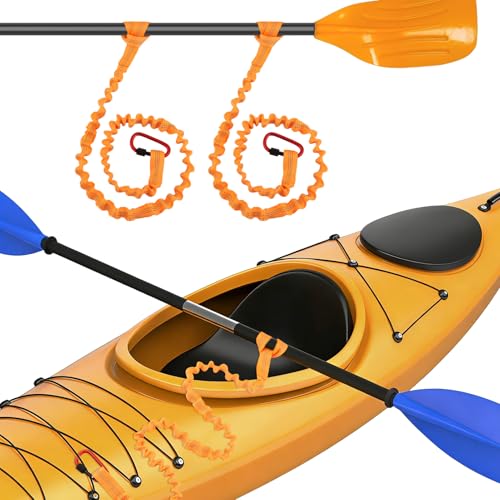 Kayak Paddle Leash, Stretchable Coiled Rod Leash for Kayak, Paddleboard Paddle and Fishing Rod, Extended Length 5"-7", Fishing Accessories for Kayak and Paddles - color: orange