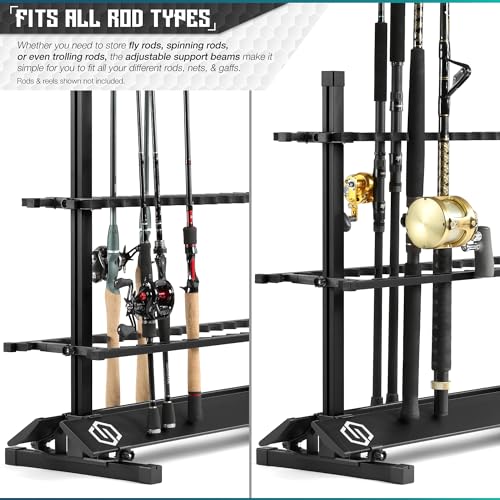 Savior Equipment Fishing Rod Rack Holder Organizer, 24-48 Slots to Hold Fresh Salt Water Spinning Rods & Reel Combo, Lightweight Aluminum Vertical Fish Pole Garage Storage Ground Display Stand - color: Carbon Black, size: 24-Slots