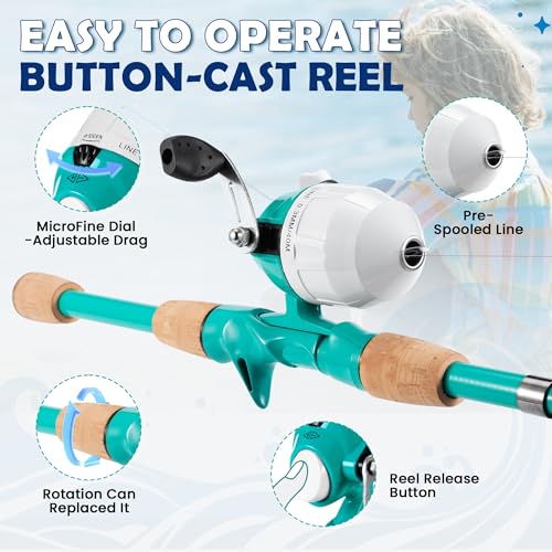 Kids Fishing Pole, Portable Telescopic Kids Fishing Poles for Boys Girls Youth, Fishing Rod and Reel Combo - color: Turquoise