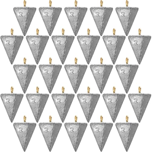 Zhanmai 27 Pieces Pyramid Fishing Weights Sinkers Triangle Rig Pyramid Sinkers for Ocean Saltwater Surf Bass Catfish Fishing Weights Casting Gear Tackle Essential - size: 2oz