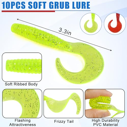 Bass Fishing Lures Kit Include Weedless Football Swim Jigs, Spinner Bait Skirts, Craw Soft Plastic Worms Grub Bait Set Fishing Lures for Bass Trout
