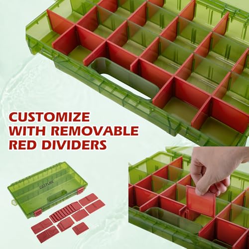 Goture Fishing Tackle Box Organizer - Transparent Fishing Organizer Box w/Measurement Ruler, Adjustable Dividers, Dual Latches | 4 Pcs 3700 Tackle Tray| Ergonomic Grip - color: A - Handle, size: 4pcs 3700