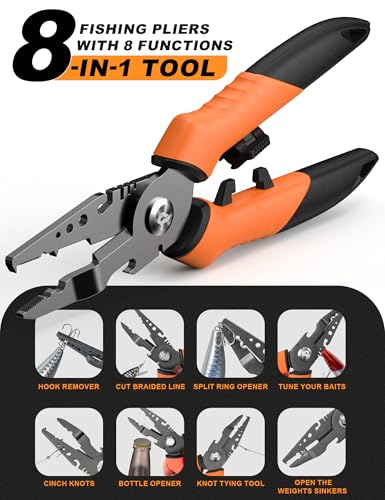 7.5"Fishing Split Ring Pliers, Multi-Function Fishing Gear | Stainless Steel Fishing Tools,Corrosion-Resistant Saltwater Fishing Pliers