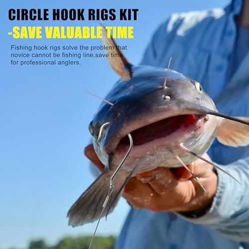 Circle Hooks Rigs Catfish Rig,20pcs Saltwater Fishing Hooks with Leader Catfish Hook Rigs Steel Wire Leaders Pre-Rigged Fishing Leader Hook Rigs for Catfish Bass - size: 4/0-20pcs