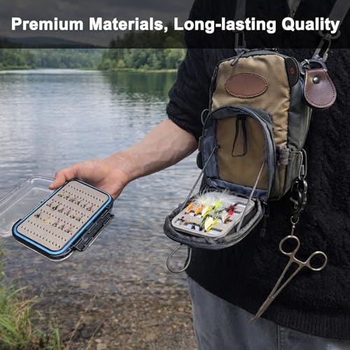Aventik Fly Fishing Vest Tool Kit Fishing Gear with Fly Box Fly Fishing Forceps Nipper Retractor Fly Fishing Zinger Leader Straightener Beginner Fly Fishing Accessory Kit - style: Chest bag+H18SB+4in1
